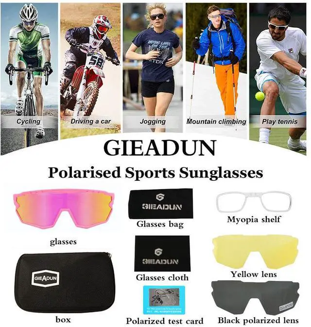 Alt view image 7 of 7 - Sports Sunglasses Cycling Glasses Baseball Sunglasses Pink Polarized Glasses with 3 lenses,Fishing,Ski Running Golf (Pink, Large)