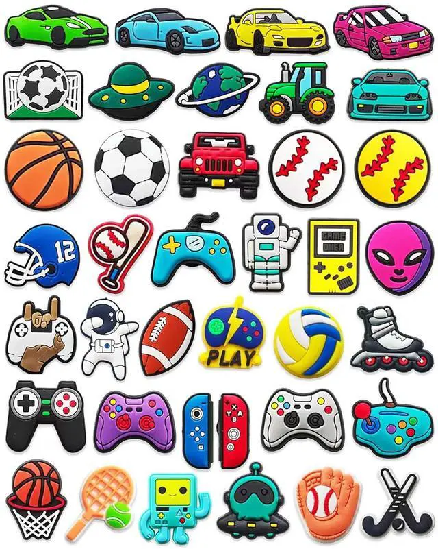 Main image of 38pcs Sports Shoe Charms for Boys,Baseball Soccer Basketball Football Video Game Shoe Decoration Pins for Croc Clog Accessories for Girls Teens Adults Party Favor Gifts