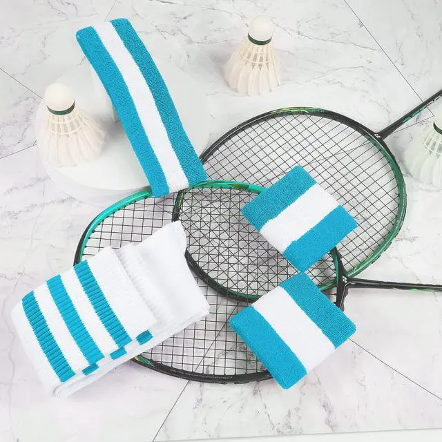 Alt view image 7 of 7 - 5 Pieces Sweatbands Striped Socks Set Sports Headband Wristbands High Tube Socks 80s Accessories Costumes