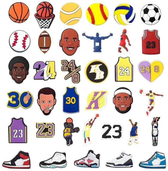 Main image of 36Pcs Shoe Decoration Charms for Boys Adult, Basketball Soccer Sports Charms for Bracelet Clog Sandals, Fashion Cute Shoe Accessories for Kids Christms Gift