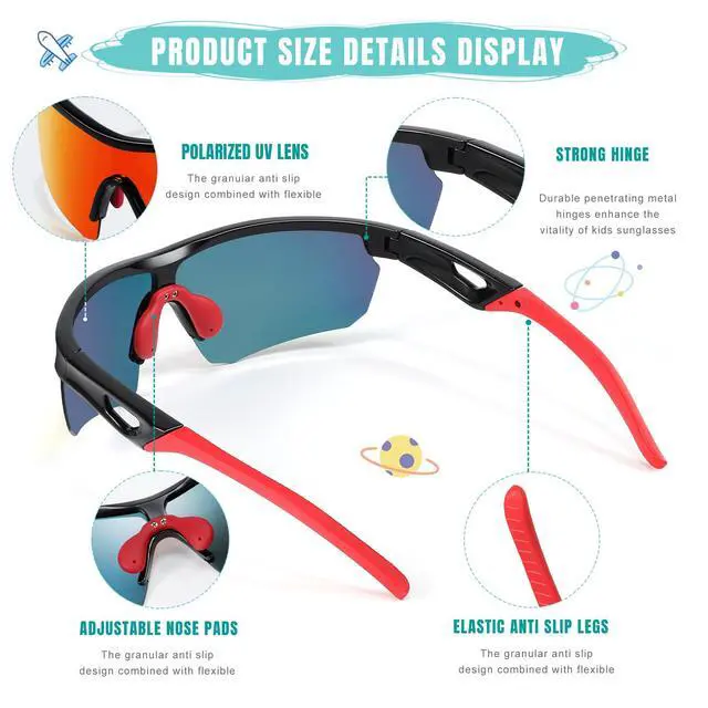 Alt view image 4 of 7 - Kids Sunglasses Youth Baseball Sunglasses for Boys Girls 3-12 Polarized Softball Cycling Sports Goggles UV Protection