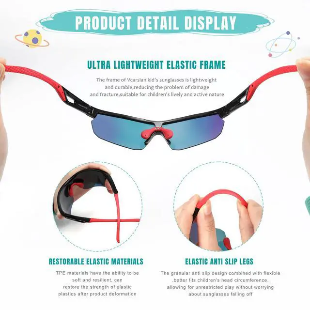Alt view image 5 of 7 - Kids Sunglasses Youth Baseball Sunglasses for Boys Girls 3-12 Polarized Softball Cycling Sports Goggles UV Protection