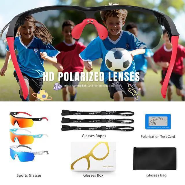 Alt view image 6 of 7 - Kids Sunglasses Youth Baseball Sunglasses for Boys Girls 3-12 Polarized Softball Cycling Sports Goggles UV Protection
