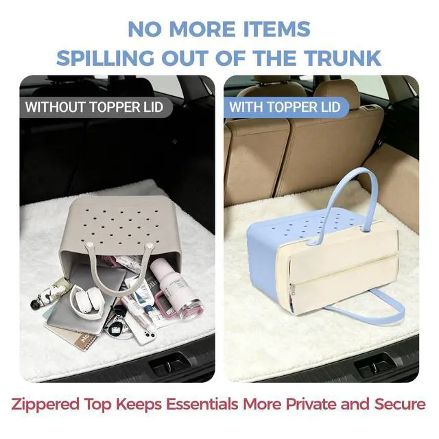 Alt view image 2 of 7 - Beach Bag Lid Only Compatible with Original Extra Large Bogg Bag Accessories Zipper Topper Lid with Wide Opening Water Resistant Cover Top for Beach Pool Sport Mom (Beige, XL)