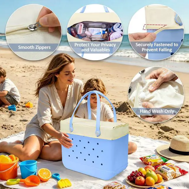 Alt view image 5 of 7 - Beach Bag Lid Only Compatible with Original Extra Large Bogg Bag Accessories Zipper Topper Lid with Wide Opening Water Resistant Cover Top for Beach Pool Sport Mom (Beige, XL)
