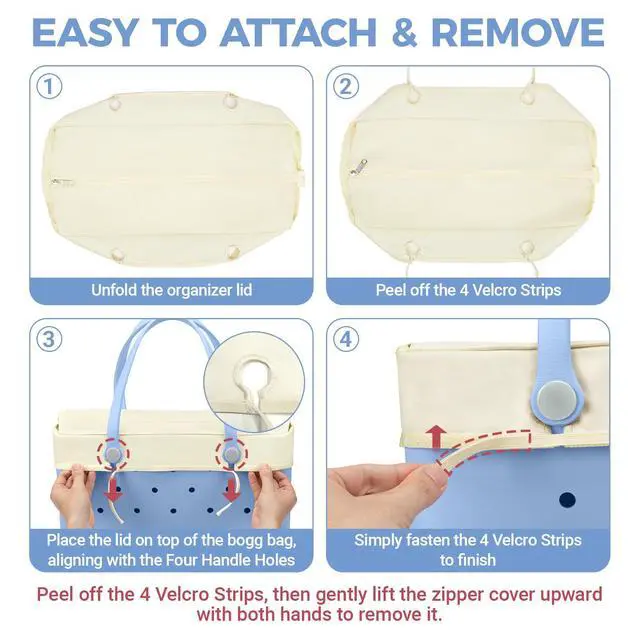 Alt view image 6 of 7 - Beach Bag Lid Only Compatible with Original Extra Large Bogg Bag Accessories Zipper Topper Lid with Wide Opening Water Resistant Cover Top for Beach Pool Sport Mom (Beige, XL)