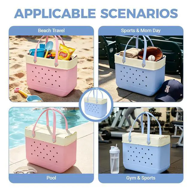 Alt view image 7 of 7 - Beach Bag Lid Only Compatible with Original Extra Large Bogg Bag Accessories Zipper Topper Lid with Wide Opening Water Resistant Cover Top for Beach Pool Sport Mom (Beige, XL)