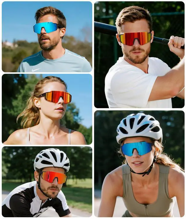 Alt view image 2 of 7 - Polarized Sports Sunglasses for Men Women,Bike Glasses Driving Fishing Cycling Mountain Bike Sunglasses UV400 Protection Black Frame-Red Mirror Lens