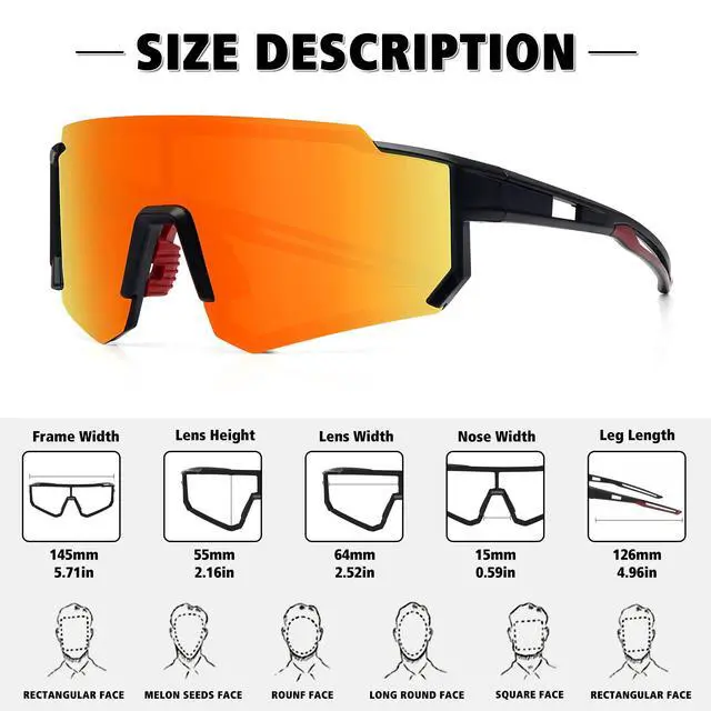 Alt view image 3 of 7 - Polarized Sports Sunglasses for Men Women,Bike Glasses Driving Fishing Cycling Mountain Bike Sunglasses UV400 Protection Black Frame-Red Mirror Lens