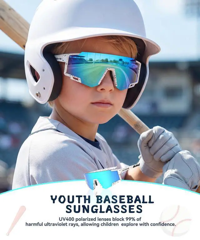 Alt view image 2 of 7 - Kids Sunglasses Boys Girls Baseball Sunglasses Youth 4-14,Polarized Sports Sunglasses