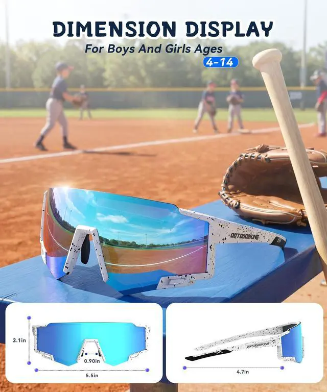 Alt view image 4 of 7 - Kids Sunglasses Boys Girls Baseball Sunglasses Youth 4-14,Polarized Sports Sunglasses