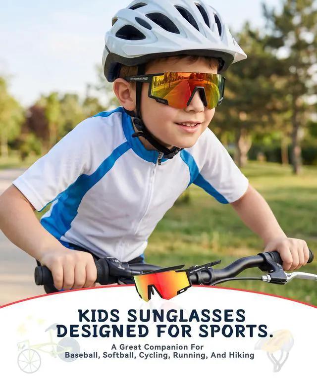 Alt view image 3 of 7 - Kids Sunglasses Boys Girls Baseball Sunglasses Youth 4-14,Polarized Sports Sunglasses