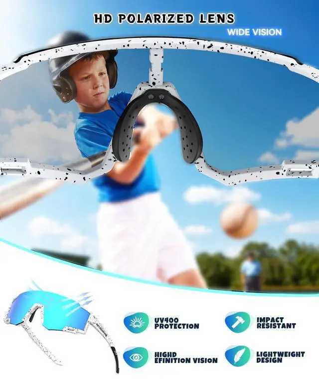 Alt view image 5 of 7 - Kids Sunglasses Boys Girls Baseball Sunglasses Youth 4-14,Polarized Sports Sunglasses