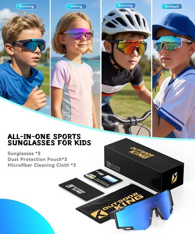 Alt view image 7 of 7 - Kids Sunglasses Boys Girls Baseball Sunglasses Youth 4-14,Polarized Sports Sunglasses