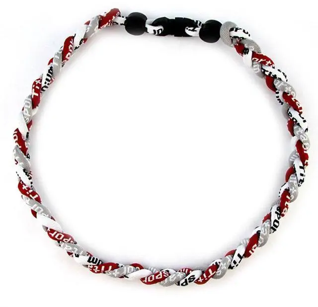 Main image of 18" Sport Three Colors Three Braided Rope Tornado Necklace (Dark Red/Grey/White)