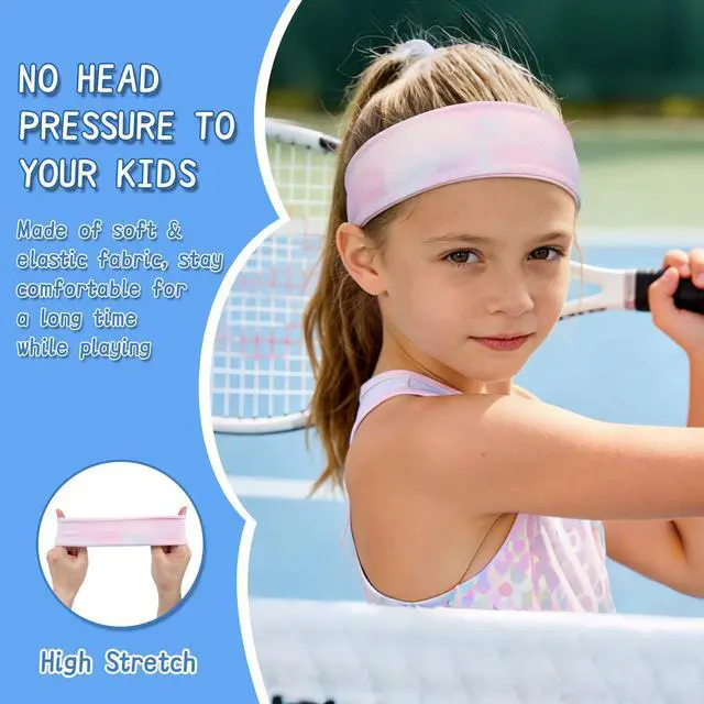 Alt view image 3 of 7 - Kids Sports Headbands for Girls Boys, Moisture Wicking Elastic Cooling Sweatbands, Non-Slip Lightweight Stretchy Hairbands for Soccer, Running, Basketball, Tennis
