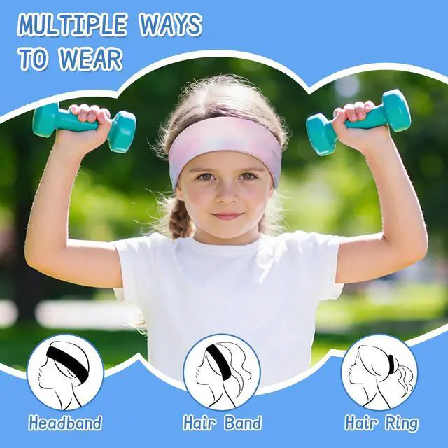 Alt view image 5 of 7 - Kids Sports Headbands for Girls Boys, Moisture Wicking Elastic Cooling Sweatbands, Non-Slip Lightweight Stretchy Hairbands for Soccer, Running, Basketball, Tennis