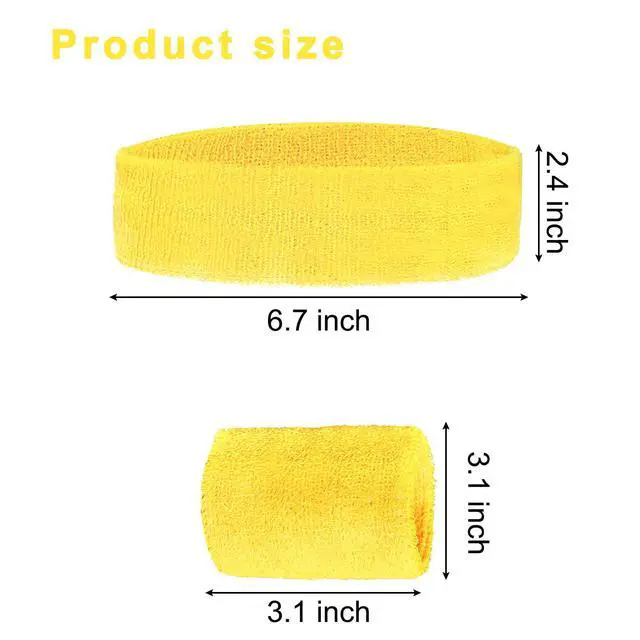 Alt view image 2 of 7 - 3 Pieces Striped Sweatbands Set, 1 Pieces Sports Headband and 2 Pieces Wristbands, 80s 90s Neon Yellow, American Flag Style,Wicking Sweat Head Band for Men Women Outfit Sport (Yellow)