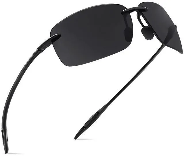 Main image of Sunglasses for Men Women TR90 Rimless Frame for Running Fishing Golf Surf Driving 8009 (Black/Cat.3 Grey)