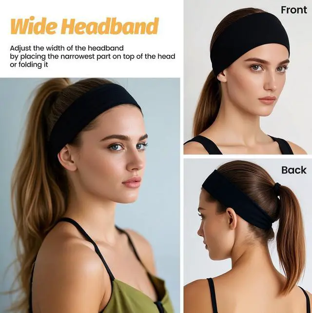 Alt view image 5 of 6 - Headbands for Women - 6 Pack Wide Elastic Hairbands | Ultra-Soft Moisture Wicking Sports Headband | Non-Slip Accessories Bands for Fashion (Dark GrayBurgundyDarkGreenBlackCoffeeNavy)