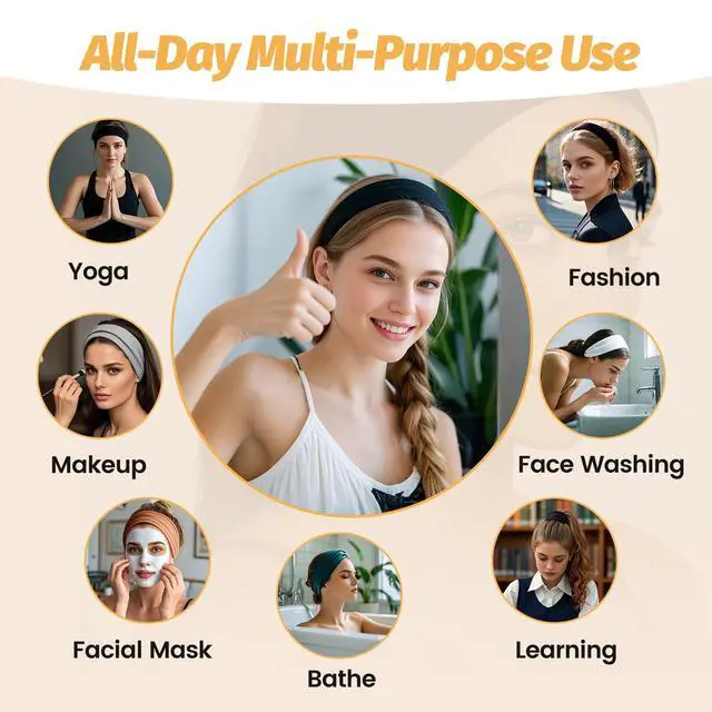 Alt view image 4 of 6 - Headbands for Women - 6 Pack Wide Elastic Hairbands | Ultra-Soft Moisture Wicking Sports Headband | Non-Slip Accessories Bands for Fashion (Dark GrayBurgundyDarkGreenBlackCoffeeNavy)