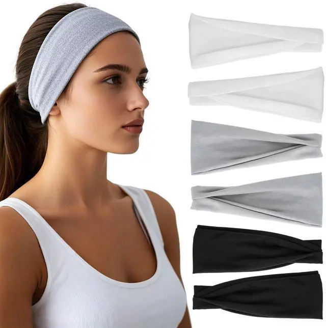 Main image of Headbands for Women - 6 Pack Wide Elastic Hair Bands | Stretchy Sweatbands Hair Bands | Soft Sports Thin Head Bands | Non-Slip Accessories Bands for Fashion, Washing Face, Workouts, Yoga, Daily Use