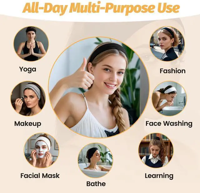 Alt view image 4 of 6 - Headbands for Women - 6 Pack Wide Elastic Hair Bands | Stretchy Sweatbands Hair Bands | Soft Sports Thin Head Bands | Non-Slip Accessories Bands for Fashion, Washing Face, Workouts, Yoga, Daily Use
