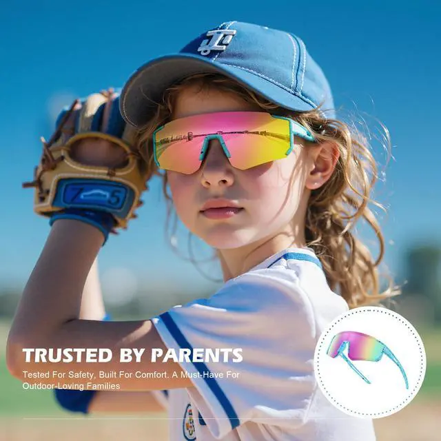 Alt view image 5 of 7 - Youth Baseball Sunglasses for Kids - Polarized Sunglasses Softball Cycling for Boys Girls Ages 3-12 UV Protection