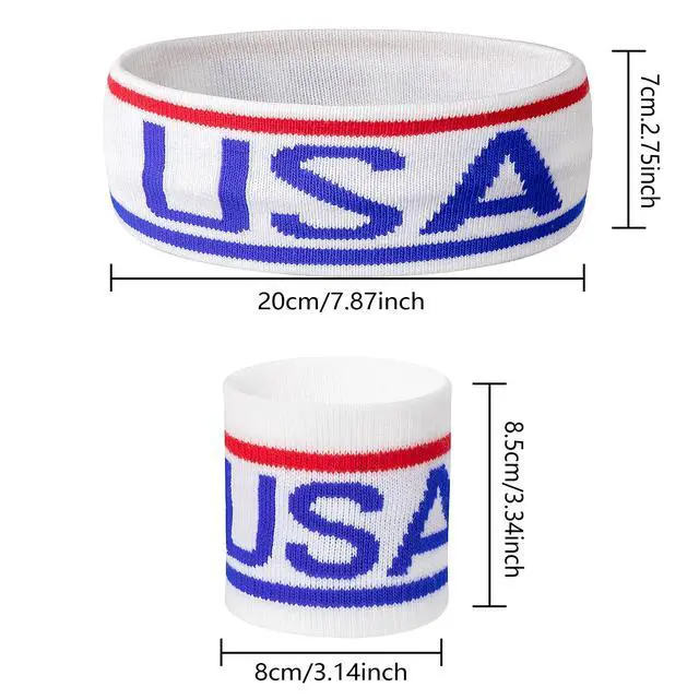Alt view image 2 of 6 - American Flag Sports Headband & Wristband Set - 4 Styles Striped Sweatbands for Basketball, Football, Running, Gym & Exercise - 1 Headband, 2 Wristbands