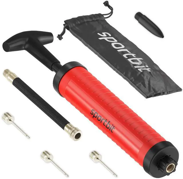 Main image of Ballpump for Sports Balls - Basketball Pump for Sport Balls - Football & Soccer, Basketball, Volleyball Pump, Swim Inflatables - Hand Air Pump with 3 Needles, Nozzle, Extension Hose, Pouch