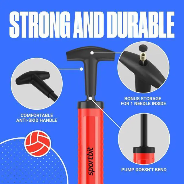 Alt view image 3 of 6 - Ballpump for Sports Balls - Basketball Pump for Sport Balls - Football & Soccer, Basketball, Volleyball Pump, Swim Inflatables - Hand Air Pump with 3 Needles, Nozzle, Extension Hose, Pouch