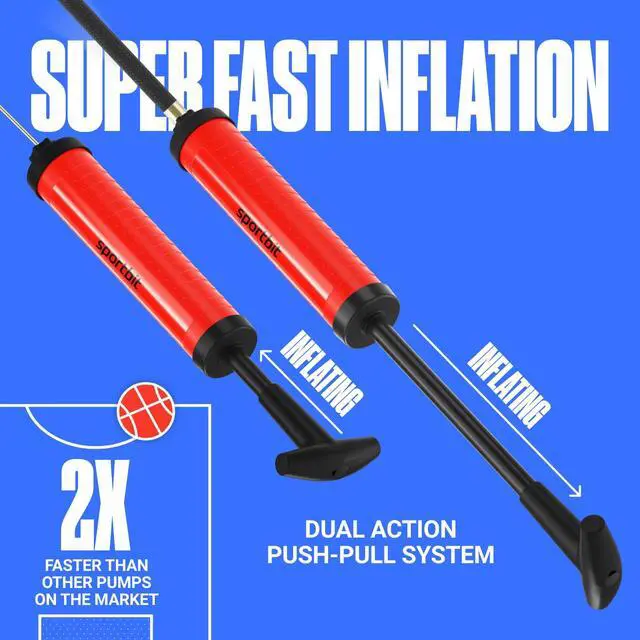 Alt view image 4 of 6 - Ballpump for Sports Balls - Basketball Pump for Sport Balls - Football & Soccer, Basketball, Volleyball Pump, Swim Inflatables - Hand Air Pump with 3 Needles, Nozzle, Extension Hose, Pouch