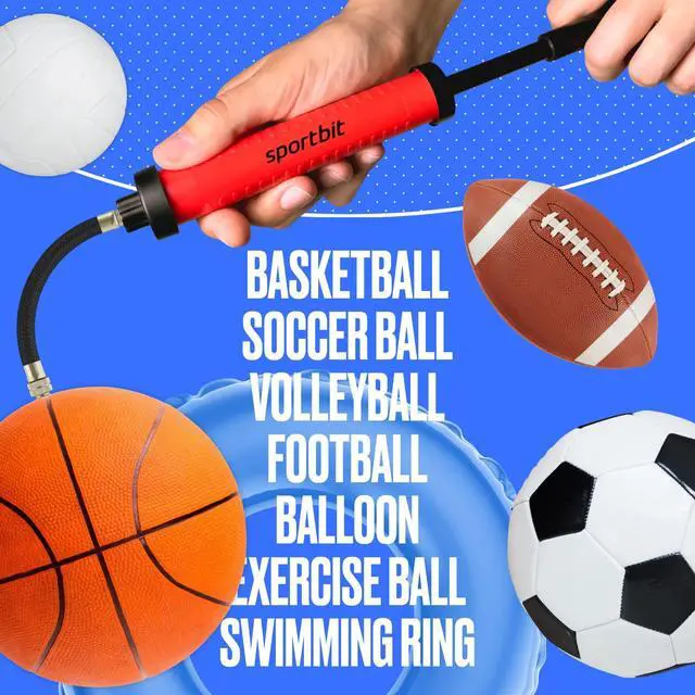 Alt view image 5 of 6 - Ballpump for Sports Balls - Basketball Pump for Sport Balls - Football & Soccer, Basketball, Volleyball Pump, Swim Inflatables - Hand Air Pump with 3 Needles, Nozzle, Extension Hose, Pouch