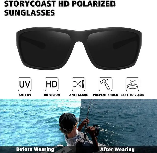 Alt view image 2 of 7 - Polarized Sports Sunglasses for Men Women Unbreakable Frame Cycling Fishing Driving Black+Blue Mirror 2Pack