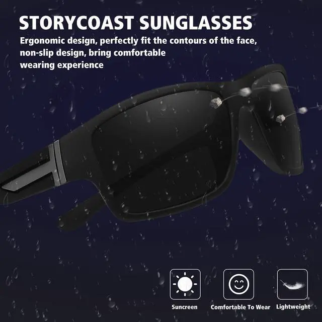 Alt view image 5 of 7 - Polarized Sports Sunglasses for Men Women Unbreakable Frame Cycling Fishing Driving Black+Blue Mirror 2Pack