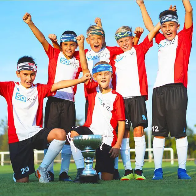 Alt view image 3 of 7 - 6Pcs Breathable Kids Sweat Bands for Ages 4~10 Boys Girls - Wicking Head Bands, Sports Accessories Gifts for Football Soccer Basketball Baseball Running Cycling, Camo
