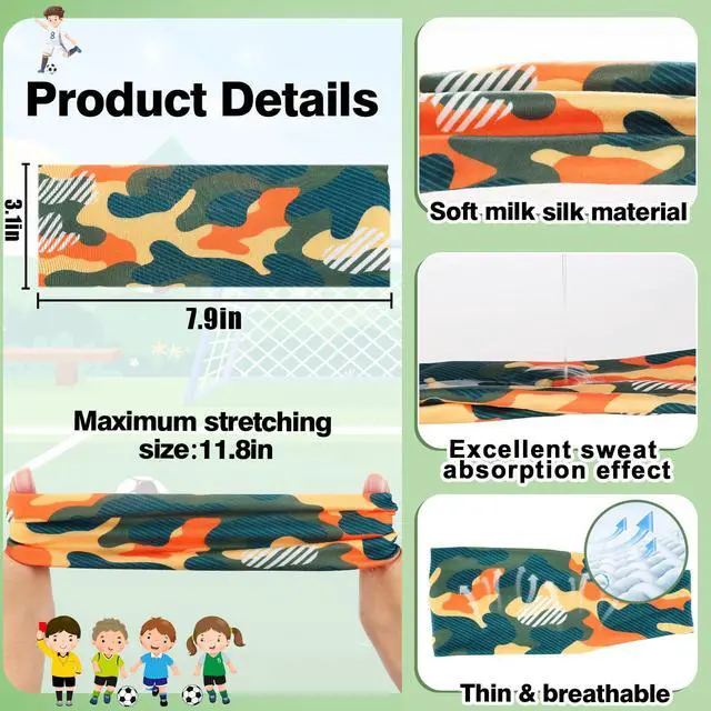 Alt view image 4 of 7 - 6Pcs Breathable Kids Sweat Bands for Ages 4~10 Boys Girls - Wicking Head Bands, Sports Accessories Gifts for Football Soccer Basketball Baseball Running Cycling, Camo