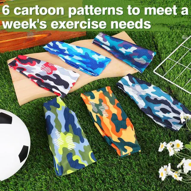 Alt view image 6 of 7 - 6Pcs Breathable Kids Sweat Bands for Ages 4~10 Boys Girls - Wicking Head Bands, Sports Accessories Gifts for Football Soccer Basketball Baseball Running Cycling, Camo