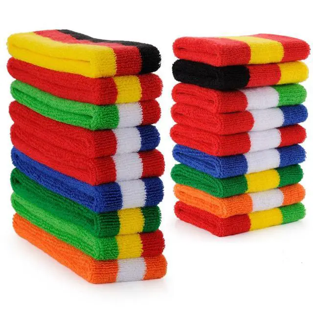 Alt view image 4 of 4 - Sweatband Set Premium Sports Headband Wristband Set Sweatbands Terry Cloth Wristband Wrist Sweatband Headbands Moisture Wicking Sweat Absorbing Head Band Red/White/Blue