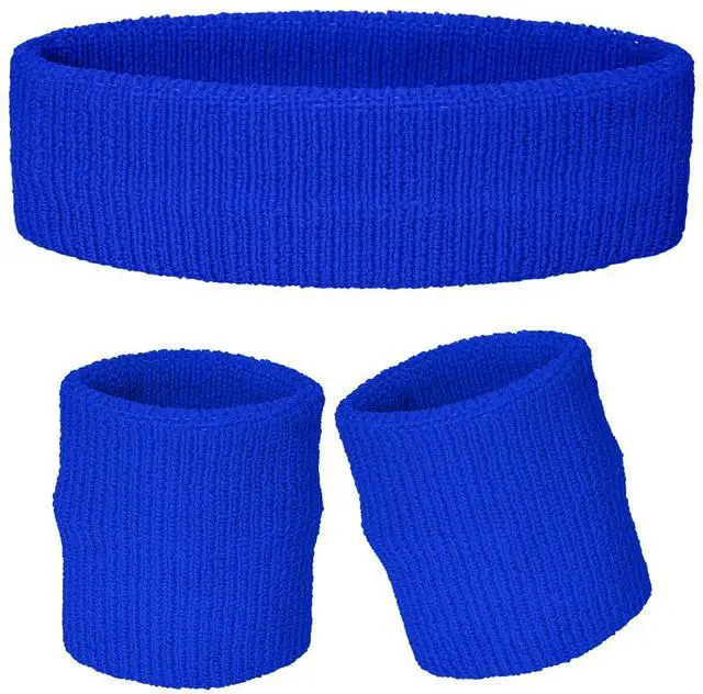 Main image of 3 Pieces Sweatbands Set, 1 Pieces Sports Headband and 2 Pieces Wristbands,Wicking Sweat Head Band, Moisture-Wicking Athletic Sweat Bands for Basketball, Baseball, Soccer (Blue)