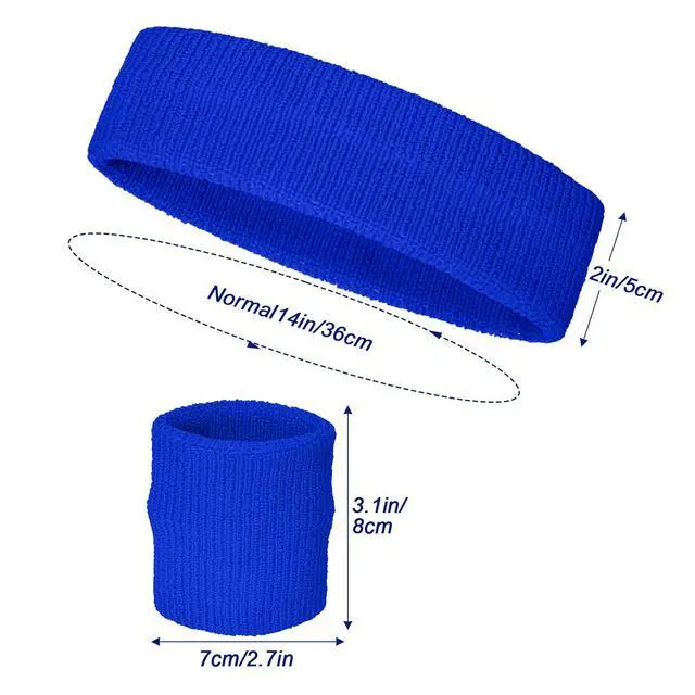 Alt view image 2 of 7 - 3 Pieces Sweatbands Set, 1 Pieces Sports Headband and 2 Pieces Wristbands,Wicking Sweat Head Band, Moisture-Wicking Athletic Sweat Bands for Basketball, Baseball, Soccer (Blue)