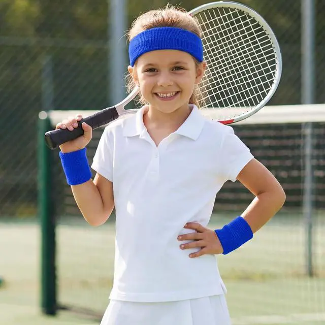 Alt view image 5 of 7 - 3 Pieces Sweatbands Set, 1 Pieces Sports Headband and 2 Pieces Wristbands,Wicking Sweat Head Band, Moisture-Wicking Athletic Sweat Bands for Basketball, Baseball, Soccer (Blue)