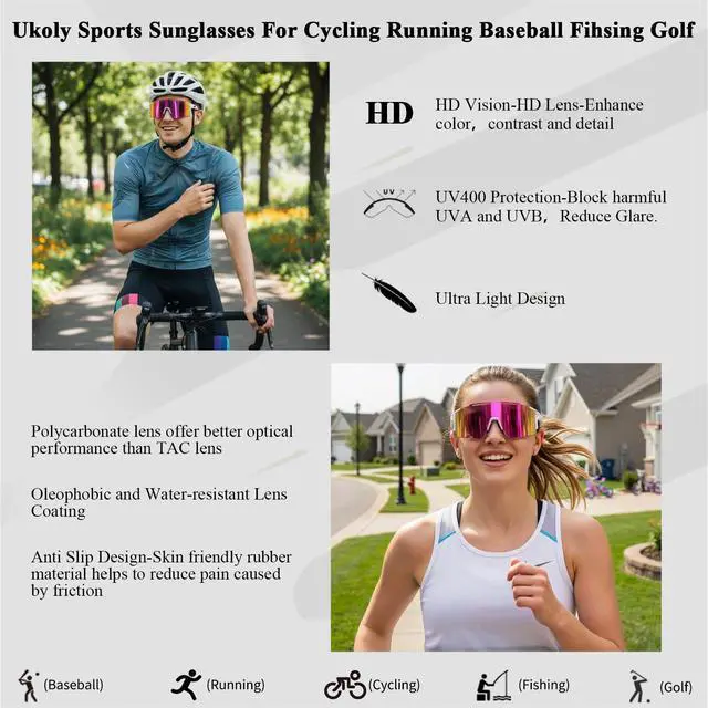 Alt view image 3 of 7 - Sport Sunglasses for Men and Women,HD PC Lens UV400 Protection | Sun Glasses for Running Cycling Baseball Fishing Golf Hiking,Non-slip Rubber Legs Lightweight Design