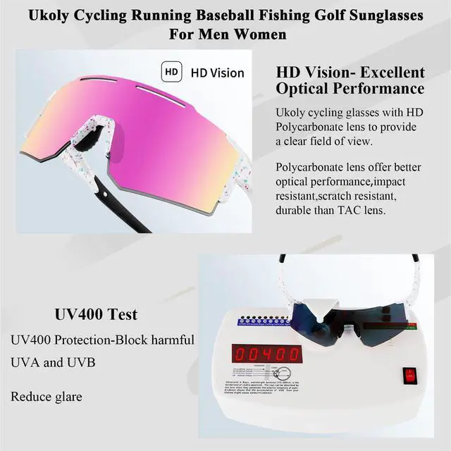 Alt view image 4 of 7 - Sport Sunglasses for Men and Women,HD PC Lens UV400 Protection | Sun Glasses for Running Cycling Baseball Fishing Golf Hiking,Non-slip Rubber Legs Lightweight Design