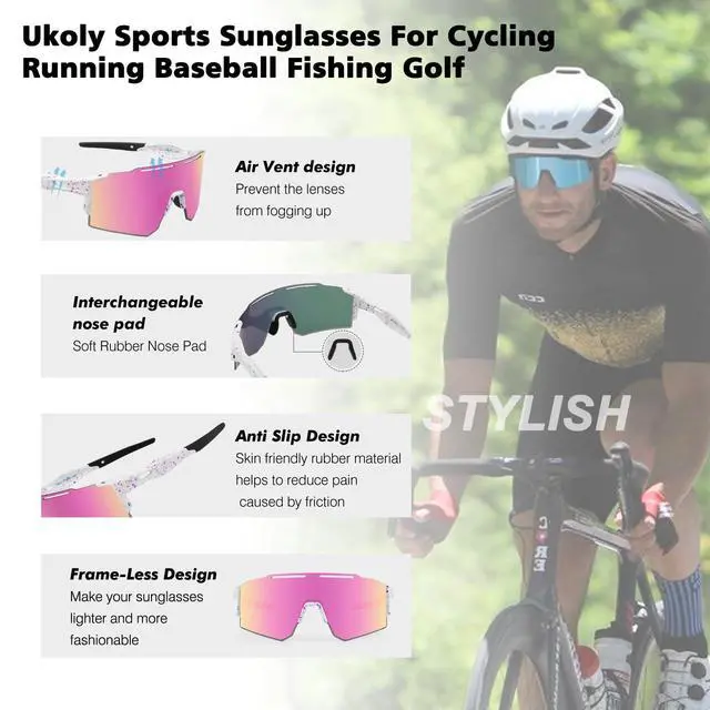 Alt view image 7 of 7 - Sport Sunglasses for Men and Women,HD PC Lens UV400 Protection | Sun Glasses for Running Cycling Baseball Fishing Golf Hiking,Non-slip Rubber Legs Lightweight Design