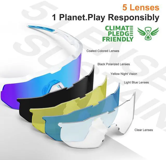 Alt view image 2 of 7 - Polarized Sports Sunglasses for Men Women Youth Baseball Cycling Running Softball Biking Glasses 5 Lenses Bright White Sky Blue