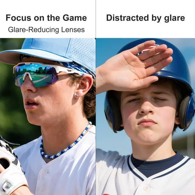 Alt view image 3 of 7 - Polarized Sports Sunglasses for Men Women Youth Baseball Cycling Running Softball Biking Glasses 5 Lenses Bright White Sky Blue