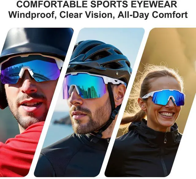 Alt view image 4 of 7 - Polarized Sports Sunglasses for Men Women Youth Baseball Cycling Running Softball Biking Glasses 5 Lenses Bright White Sky Blue