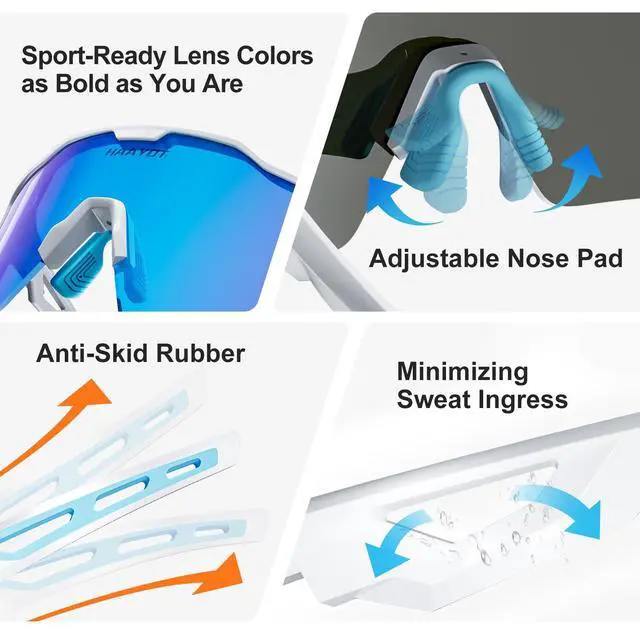 Alt view image 6 of 7 - Polarized Sports Sunglasses for Men Women Youth Baseball Cycling Running Softball Biking Glasses 5 Lenses Bright White Sky Blue