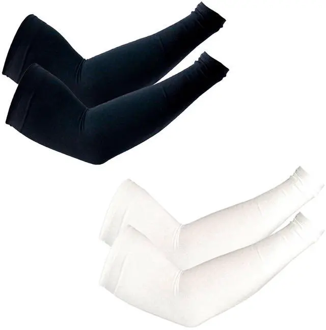 Main image of 2 Pairs Arm Sleeves Sports Compression Sleeves for Men and Women UV Protection Cooling Sun Sleeve Black+White